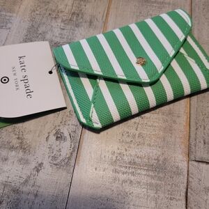 NWT Kate Spade Green Striped Card Holder/Coin Purse